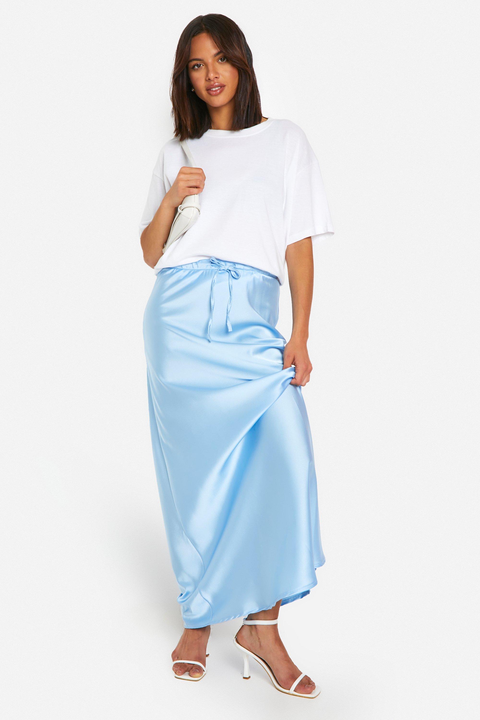 Drawstring Tie Waist Satin Maxi Skirt